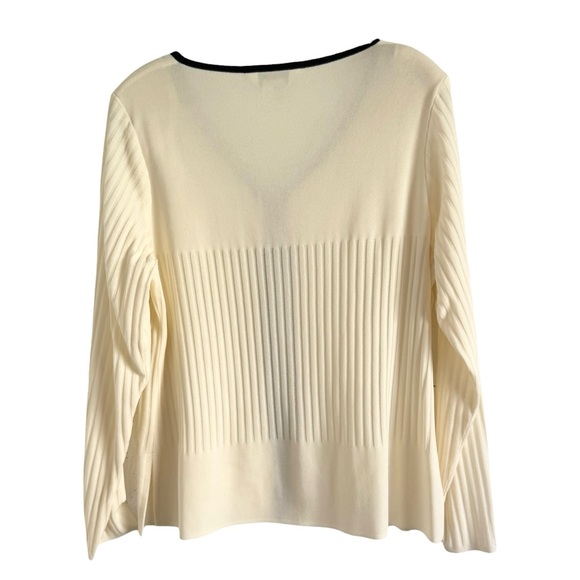 Misook Ribbed 1 Button Ivory Knit Black Trim Cardigan Sweater Jacket SZ M - Picture 4 of 5